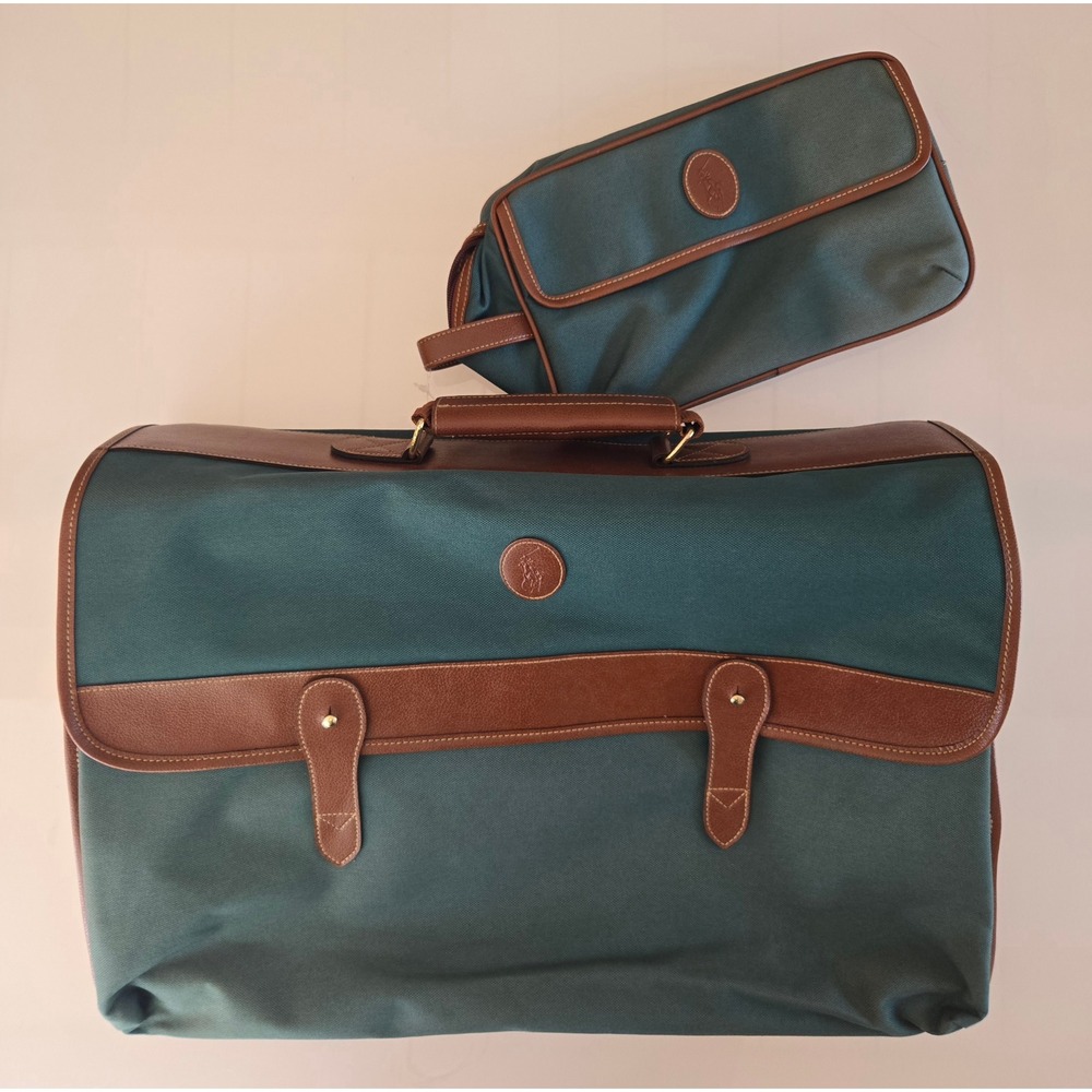 Polo Ralph Lauren Travel Bag Set Green Duffel and Grooming Kit Toiletry Bag Box